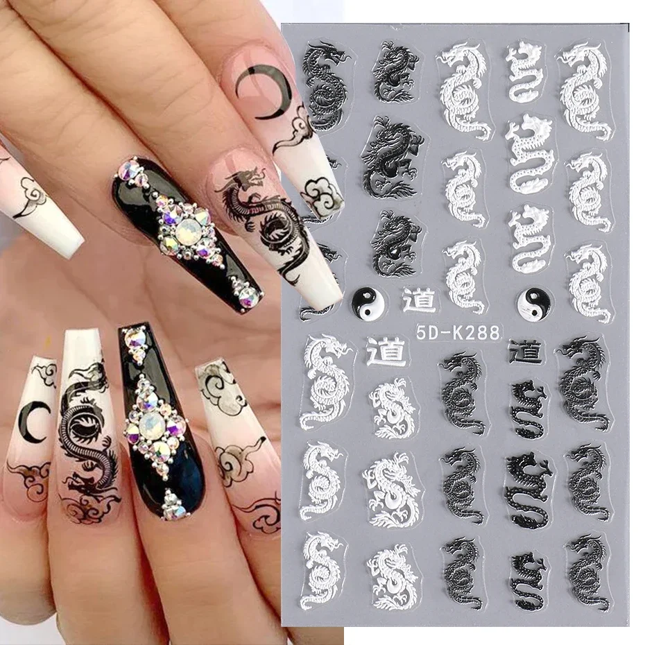 Dragon Snake Nail Relief Adesivos, Ano Novo, Personagem Chinês, Estilo Gótico, Decalques Festival Wraps, Manicure Embossed Decor Foils, 5D