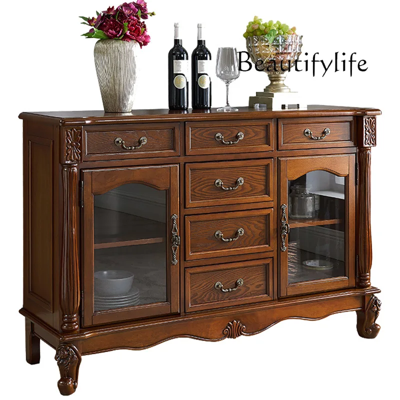 

American Style Sideboard Cabinet Solid Wood European Style Kitchen Living Room Storage Tea Cabinet Dining Room Storage Cupboard