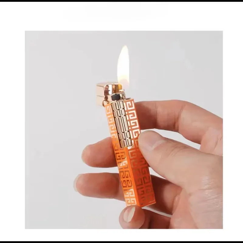 Derui Creative Personality Side-sliding Lighter with Box Open Flame Retro Grinding Wheel Gas Lighter High-end Cigarette Lighter