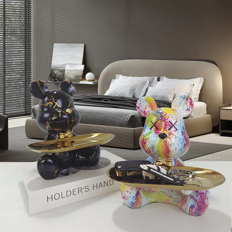 StatueGraffiti New Bear Statue Home Decoration Storage Bear,Animal Statue Key Storage Rack ModernRoom SculptureOffice Decoration