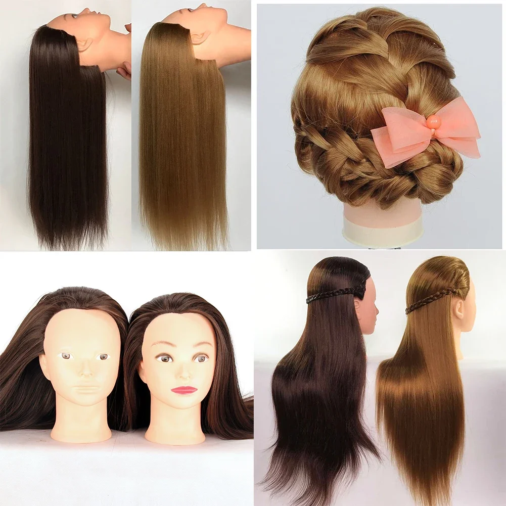 Mannequin Head Model with Long Synthetic Hair Manikin Head Styling Hairdresser Training Head Doll Head for Braiding Practice