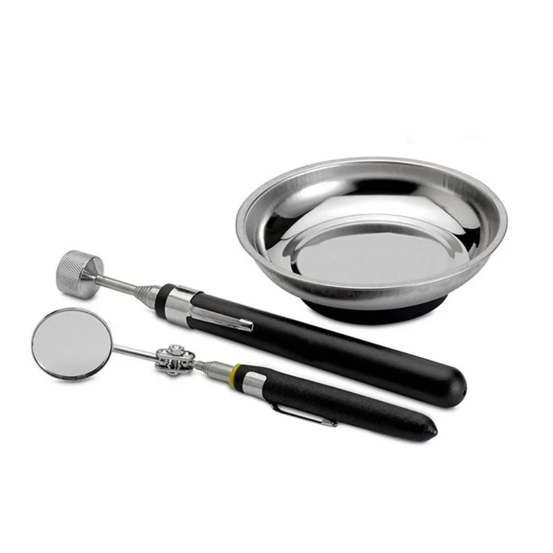 

3pcs Inspection Tool Sets Stainless Steel Magnetic Parts Tray Telescoping Inspection Mirror Extendable Magnet Pick-Up Tool For