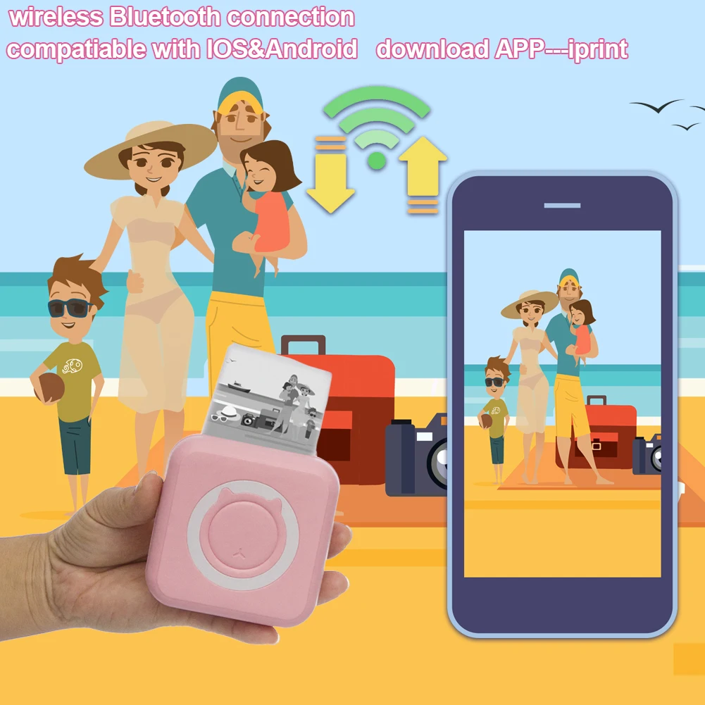 

Portable Mini Label Printer PU Box Photo Thermal Adhesive Labels Printers Inkless Bluetooth Pocket Mini Printer Stickers Maker