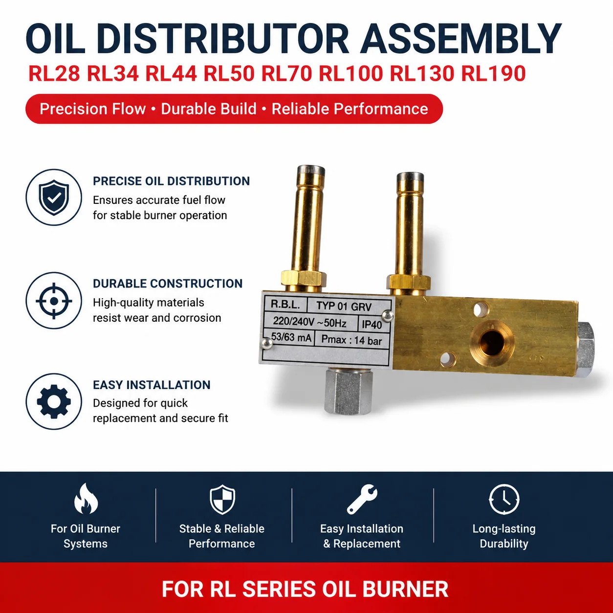 RIELLO Oil Distributor Assembly RL28 RL34 RL44 RL50 RL70 RL100 RL130 RL190 Burner Spare Parts