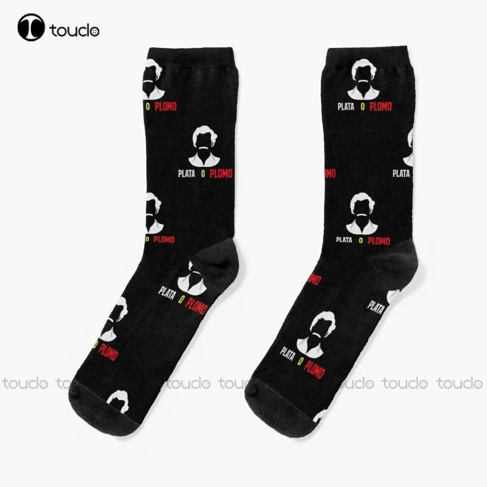 

Plata O Plomo (Pablo Escobar) Socks Pablo Escobar Plata O Plomo Colombian Drug Lord White Soccer Socks Men Custom Gift Casual