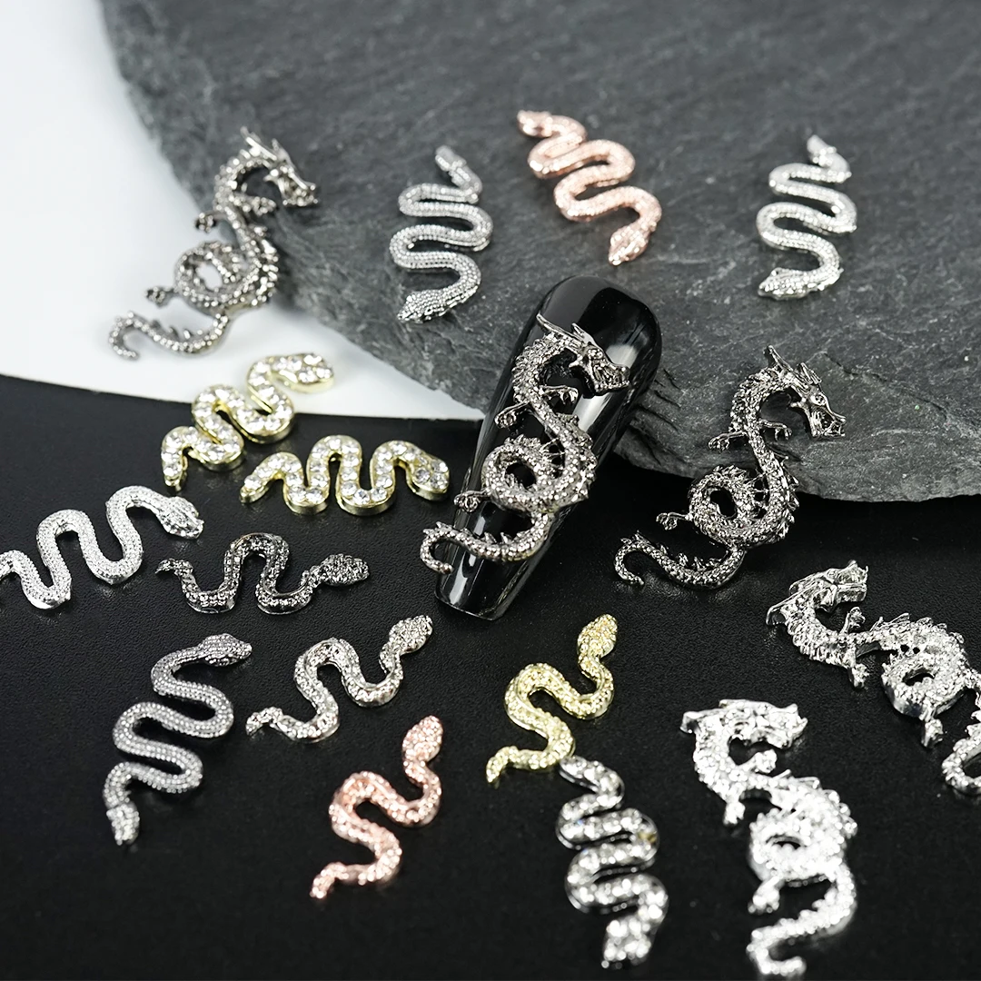 

Aolly 3D Gold/Silver Snake Dragon Shaped Nail Charms Metal Decorations Art Rhinestones Jewelry Manicure DIY Luxury Parts