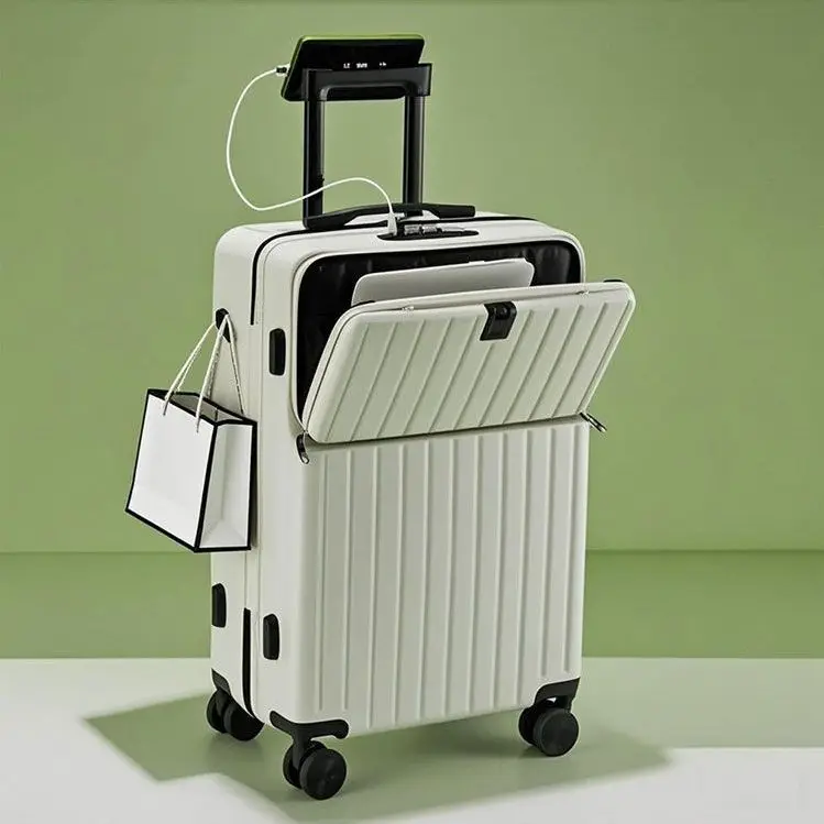 28Inch Front Opening Travel Suitcase, Large Capacity Password Lock Trolley Luggage Durable Lightweight Multi‑Function Travel