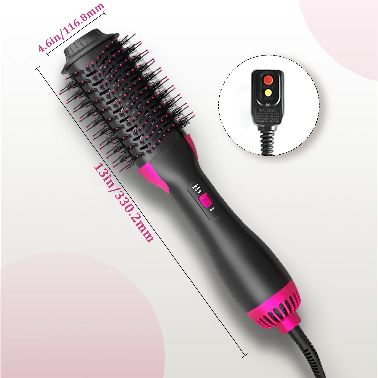 Professional Hot Air Styler Brush with Dual Bristles, Hair Dryer Comb for Volume, Curl and Straightening with 360° Airflow Desig