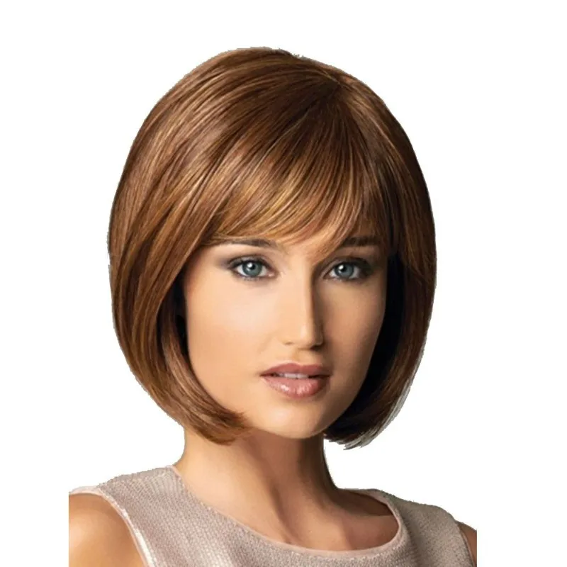 

Women's Wig Short Straight Hair Wigs Ladies Dark Brown Full Hair Wig+Wig Cap