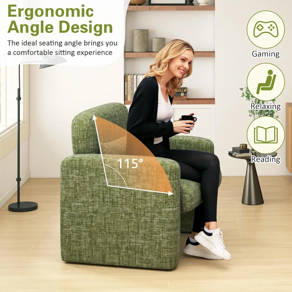 

"Modern Chenille Accent Chair - Upholstered Armchair w/ Lumbar Support for Living Room"​