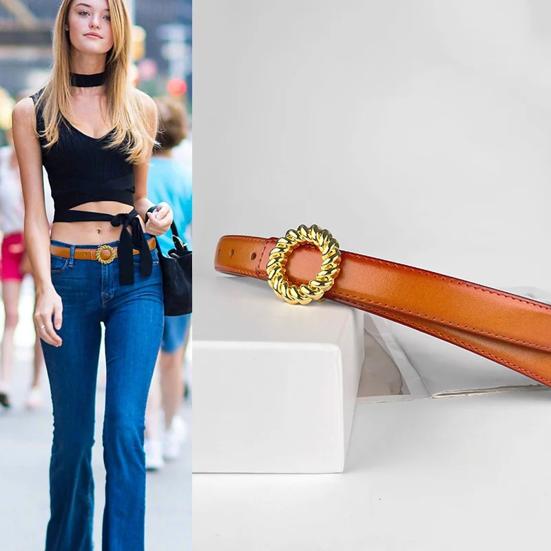 Cintura sottile in vera pelle da donna di nuovo stile, stile designer di marca di lusso, può essere abbinata a cintura di jeans formale da donna 2.3cmlarghezza