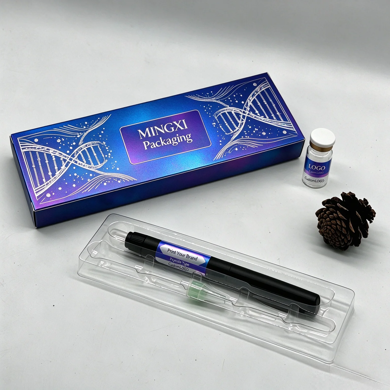 Peptide Pen Packaging Custom Premium Waterproof Vinyl Labels Matching Boxes Custom Logo Free Design For Injectable Pen Labels
