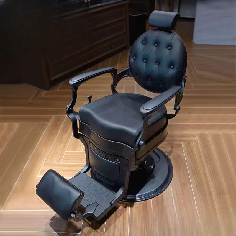 

High-end retro men's oil head shop barber chair can be reclined, shaving, shaving and cutting hair chair