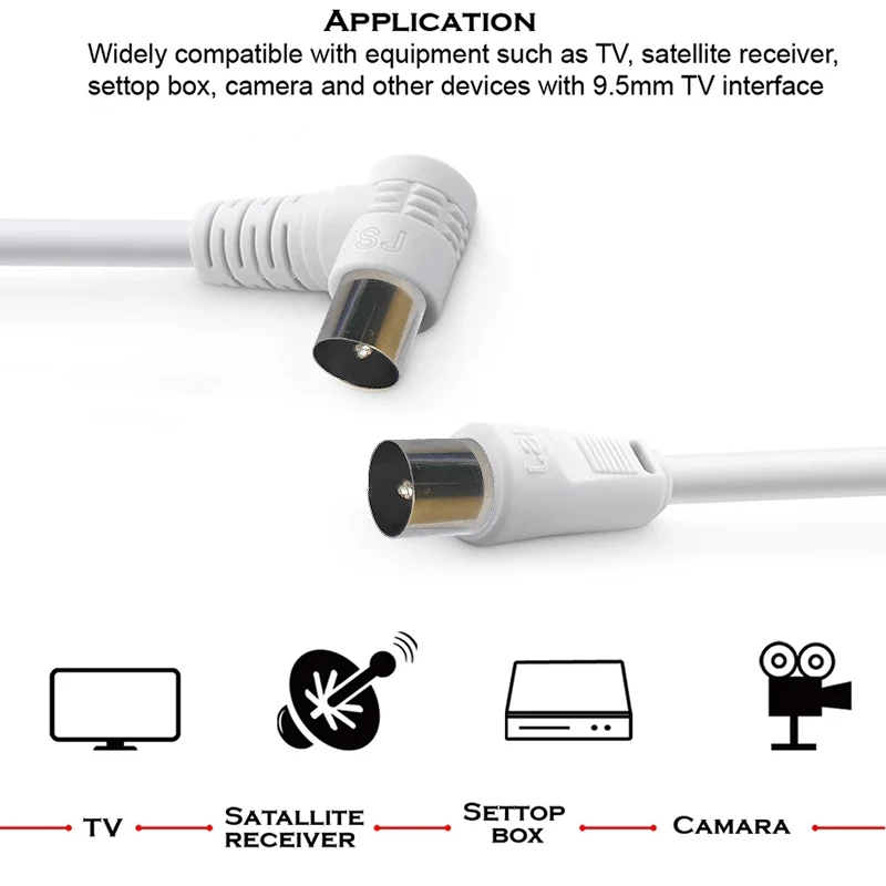 5M 3M 1,5M RF RG6 Quad Shield CL2 Koaxialantenne Satellitenkabel mit TV 90 Grad rechtwinkliger Stecker auf geraden Stecker – Detail 6