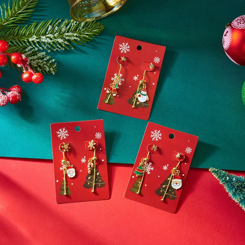 Asymmetric Moving Santa Claus Christmas Tree Drop Earrings For Women Zircon Star Snowman Bell Long Tassel Earring Party Jewerly