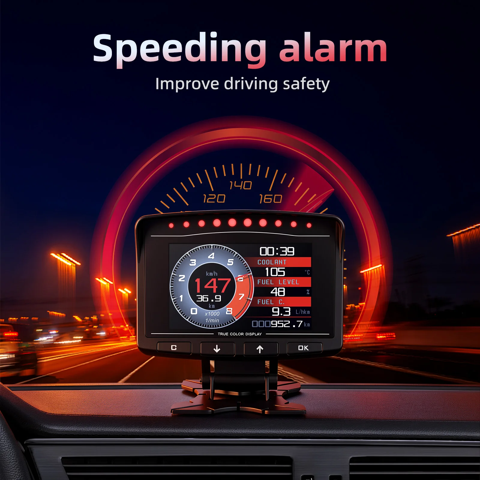 A208 Car OBD2 Gauge Auto Speedometer RPM Water Temp Turbine Pressure On-board Computer OBD Scanner Automotive Diagnostics Tool