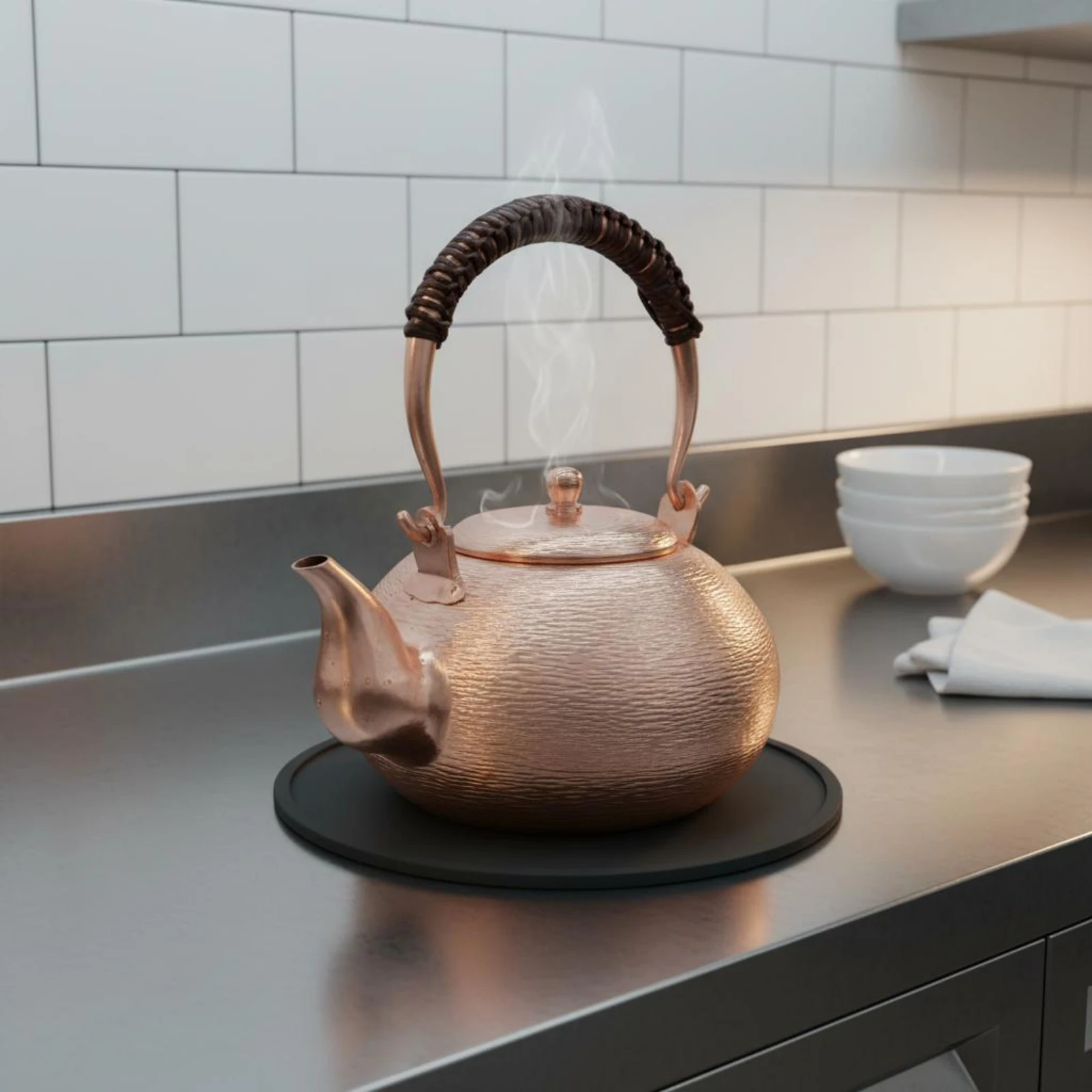 Copper Teapot Handmade Look Copper Kettle Hook Handle Teapot Hammered Surface Kitchenware Decorative Design for Tea Ceremony