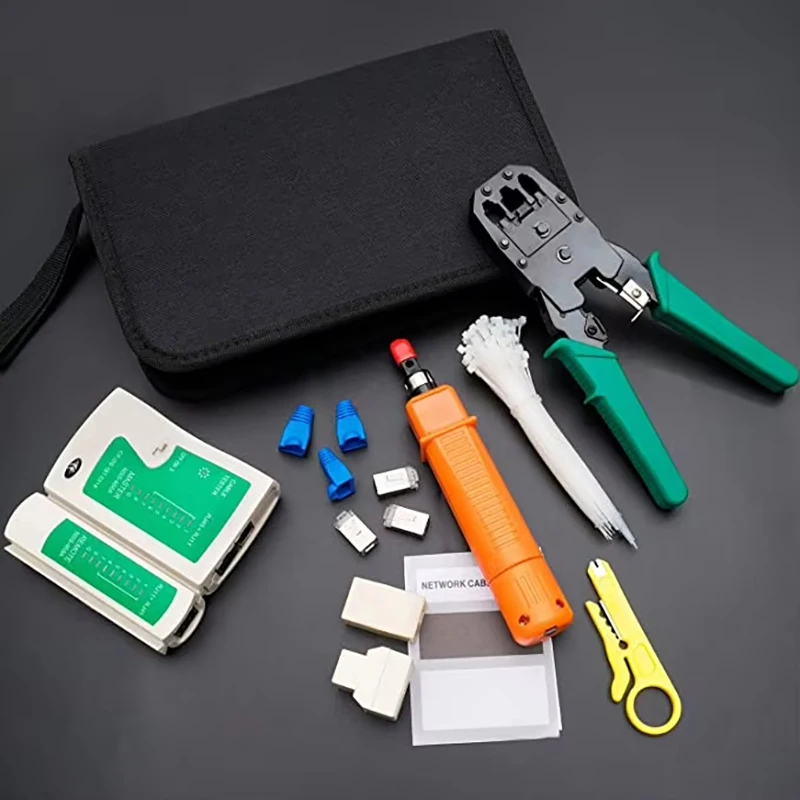 Multi-functional Network Tool Kit Portable Ethernet Cable Tester Wire Connector Stripper Cutter Crimp Tooling Set Tools