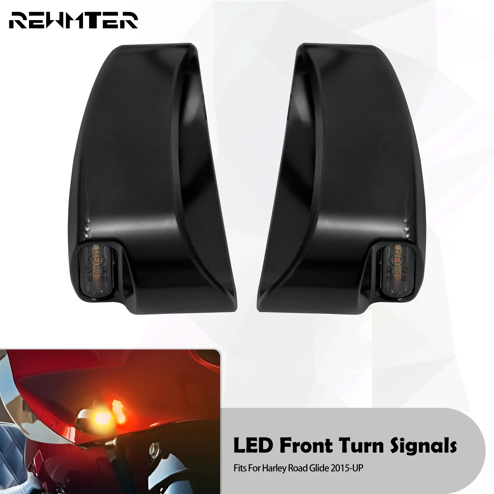 

Motorcycle LED Turn Signals E Mark Light Front Indicator Run Lamp For Harley Touring Road Glide 2015-Up Limited Ultra CVO FLTRT