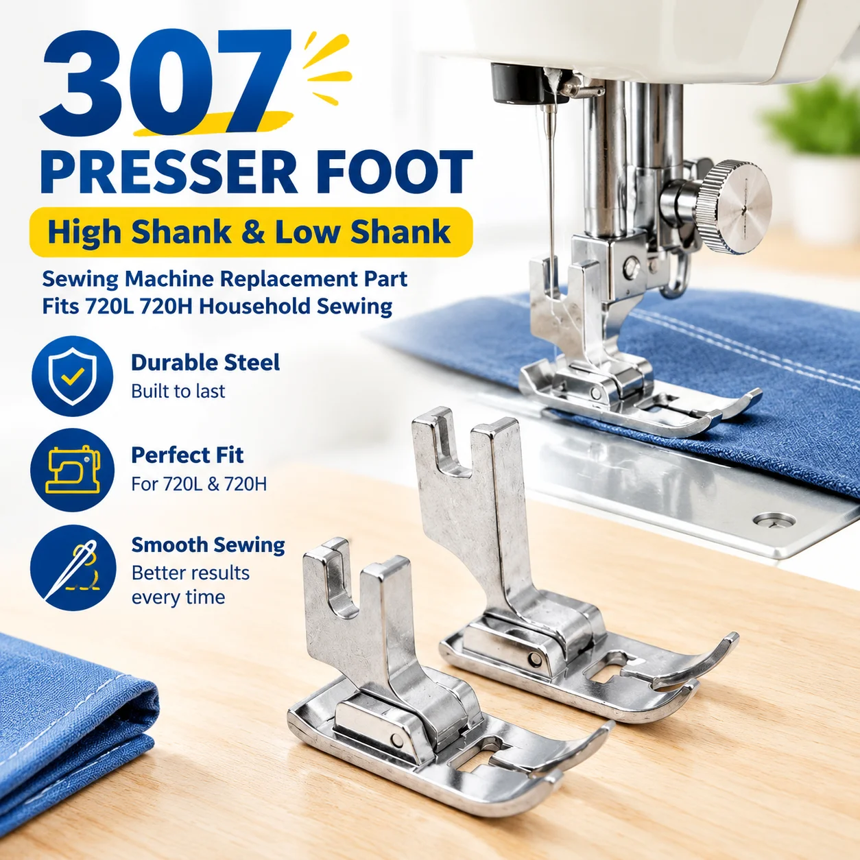 307 Presser Foot High Shank Low Shank Sewing Machine Replacement Part Fits 720L 720H Household Sewing Durable Steel