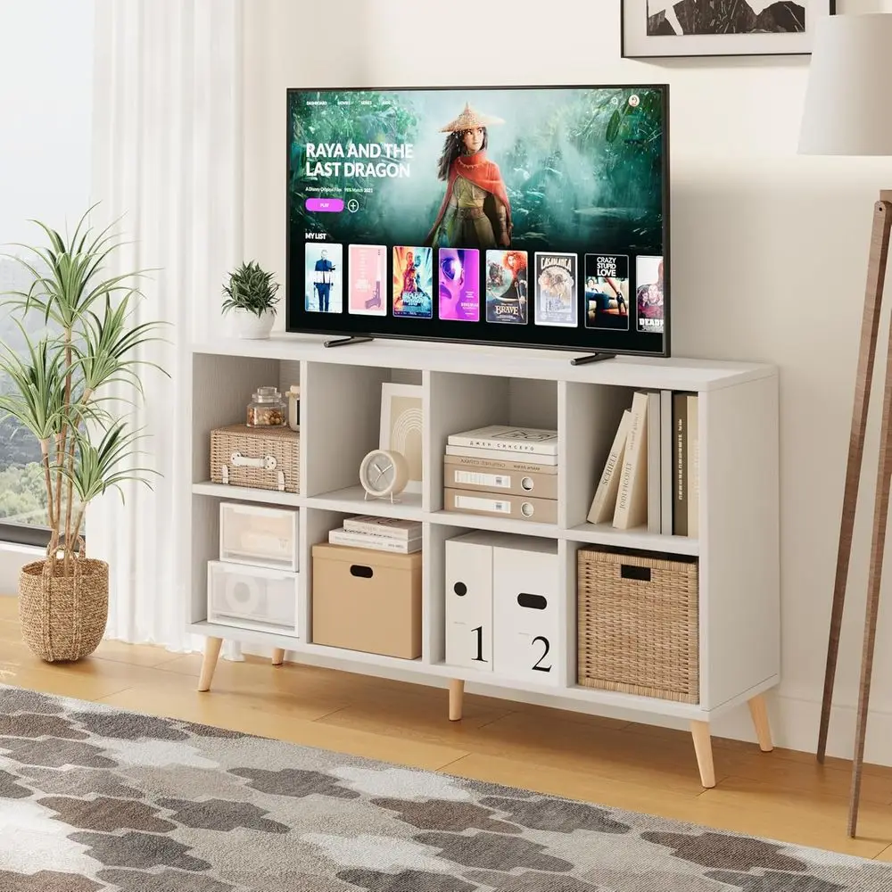 2 Tier Wooden Bookshelf with Legs, 11 Shel Opening, 47 Tall, Storage Organizer for Home Office, White - view 2