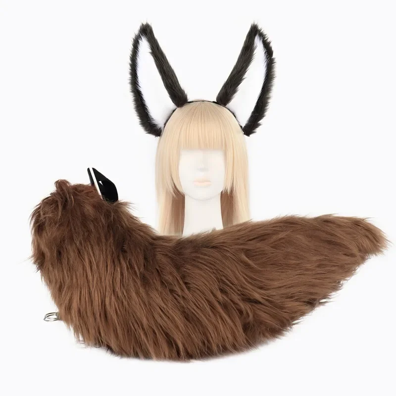 New Furry Fox Tail 80Cm Anime Game Honkai Cosplay Props Set Halloween Party Headwear Brown Furry Cats Ears Costume Accessories