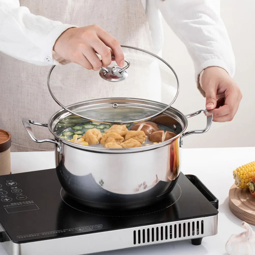 

Non-Stick Soup Pot Large Capacity Stainless Steel Cooking Pot For Induction Gas Stove Glass Lid Ramen Noodle Milk Saucepan