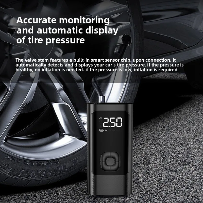 Lithium Car Air Pump, Wireless Smart Tire Inflator with Preset Pressure, Digital Portable Electric Pump for Auto SUV Motorcycle