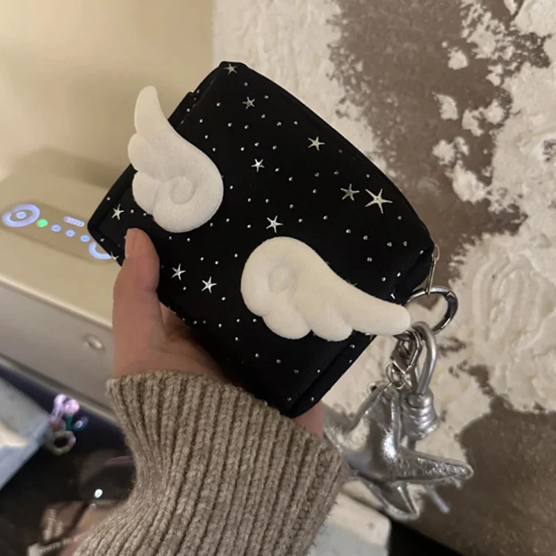Korean Ins Sparkling Star Angel Wings Coin Purse Fashion Mini Clutch Bag Bus/ID Card Key Storage Bags Portable Zipper Wallet