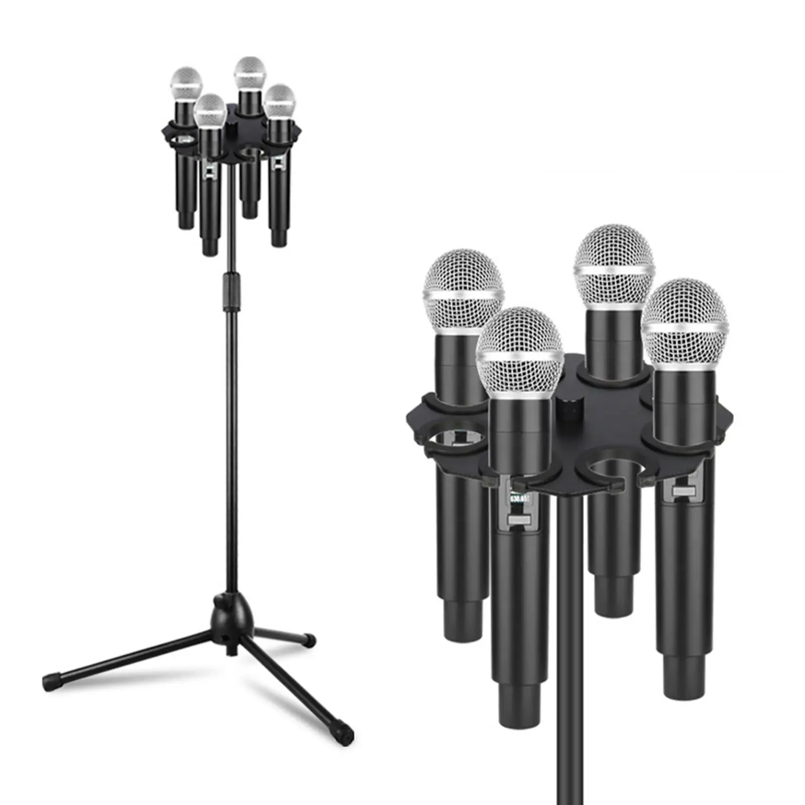 

Multiple Microphone Holder Wired and Wireless Easy Installation Hold up to 8 Mics Microphone Tray for Stage Studio Performance