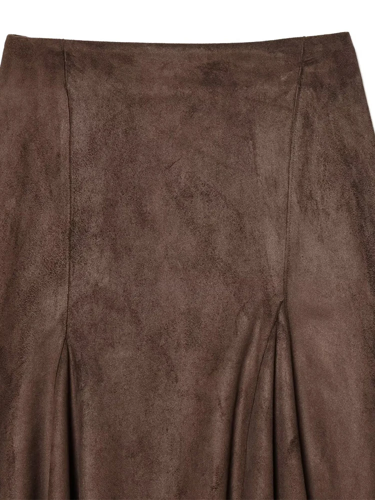 ارتفاع الخصر الجلد المدبوغ تنورة المرأة ربيع الخريف تنورة طويلة عادية غير المتكافئة هيم الكشكشة ميدي التنانير للنساء 2026 جديد #3