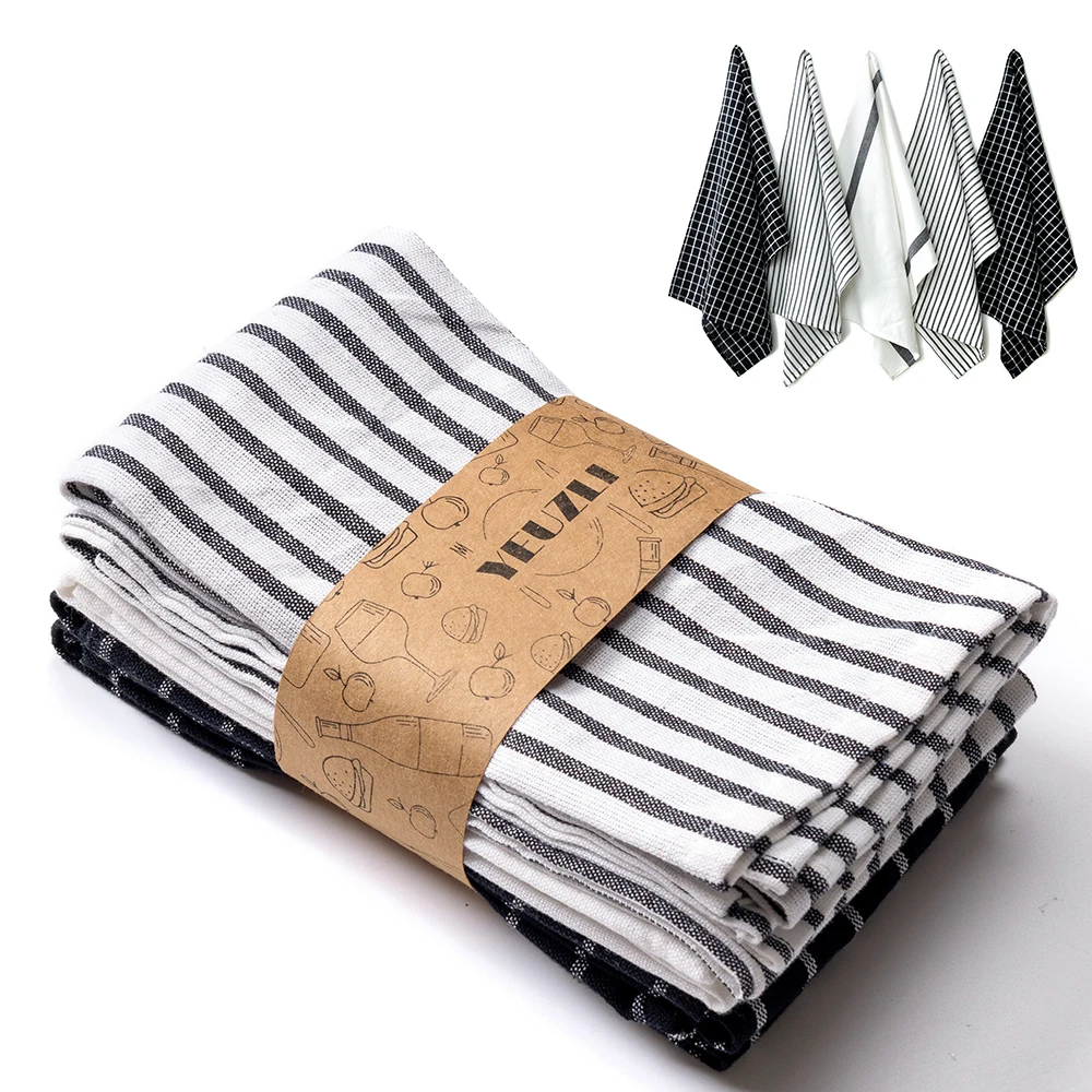 Classic Cotton Dish Towels Ultra Absorbent Thickened Tea Towel 48x65cm Pack of 1/3/4/5 for Drying And Cleaning