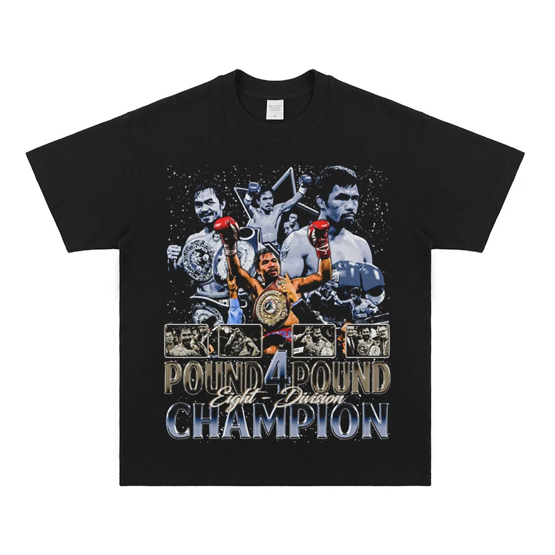 

Original MannyPacquiao MannyPacquiao Champion Printed Short Sleeve Vintage Small Neckline Heavy Cotton T