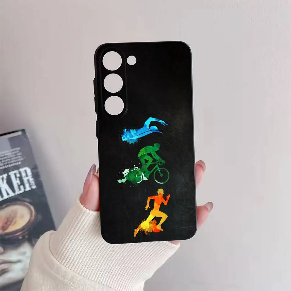 حافظة هاتف الترياتلون لهاتف سامسونج جالاكسي A73,72,51,53,52,71,22,5G,Note,J7,8,9 غطاء أسود ناعم