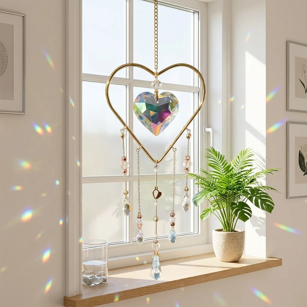 Sun Catcher K9 Crystal Heart Prism Rainbow Light Hanging Decor for Window Balcony Garden Wedding Party Home Gift Durable