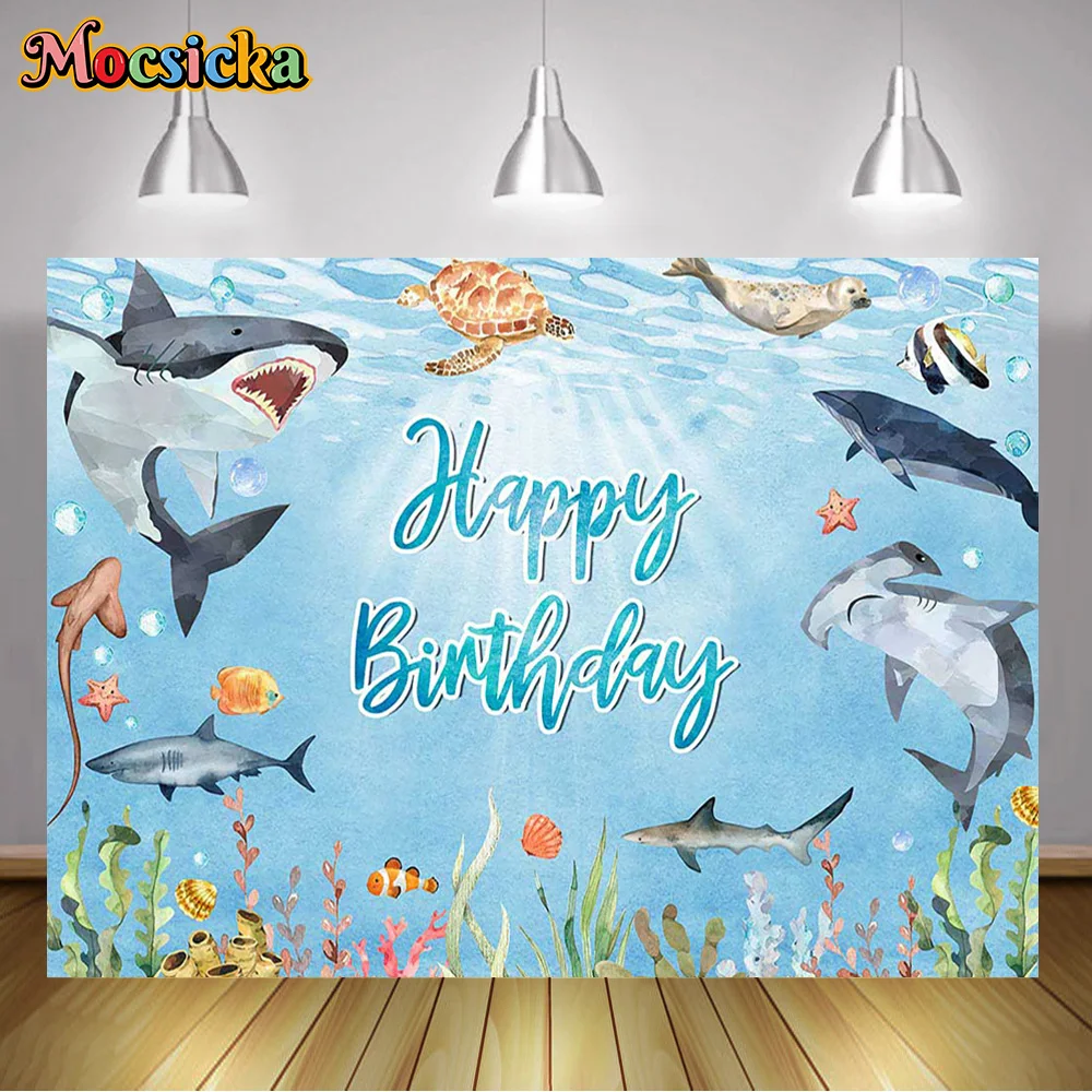 

Blue Ocean Photography Backdrop Undersea Animals Cake Smash Boys and Girls Birthday Party Decor Props Photo Booth Backgrounds