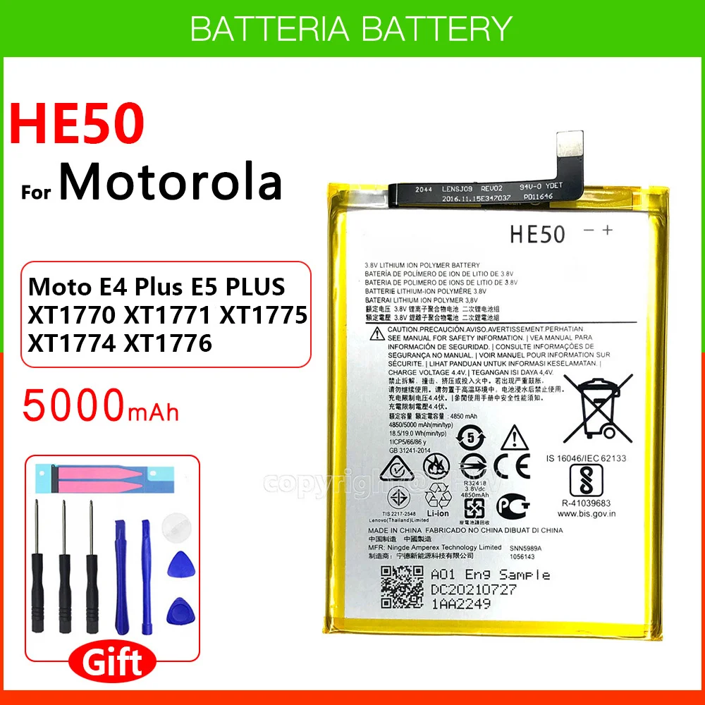 

100% Original Genuine 5000mAh HE50 Battery For Moto E4 Plus E5 PLUS XT1770 XT1771 XT1775 XT1774 XT1776 Batteries With Tools