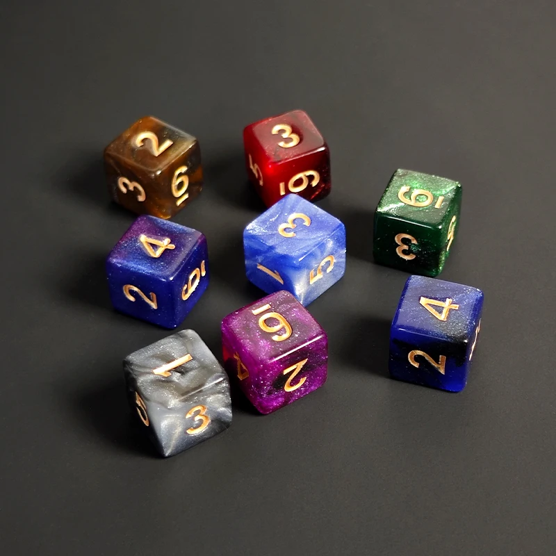 6 جوانب نرد متعدد السطوح مختلط الألوان D6 بريق النرد ل DND RPG الرياضيات تعليم لعب الأدوار منضدية ألعاب المجلس الملحقات