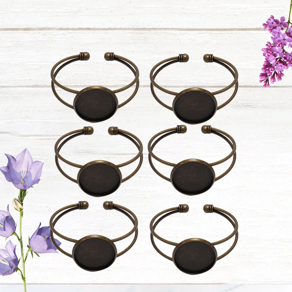 

6pcs 25Mm Round Copper Bracelet Bezels For Jewelry Making Diy Craft Resin Cameo Pendant Trays Bronze Gemstone Setting