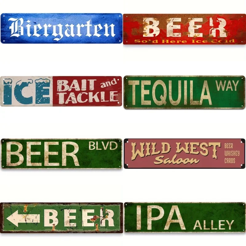 Beer Vintage Metal Tin Sign Poster Plate Cold Beer Metal English Language Wall Hanging Bar Decor for Man Cave Cafe Living Room