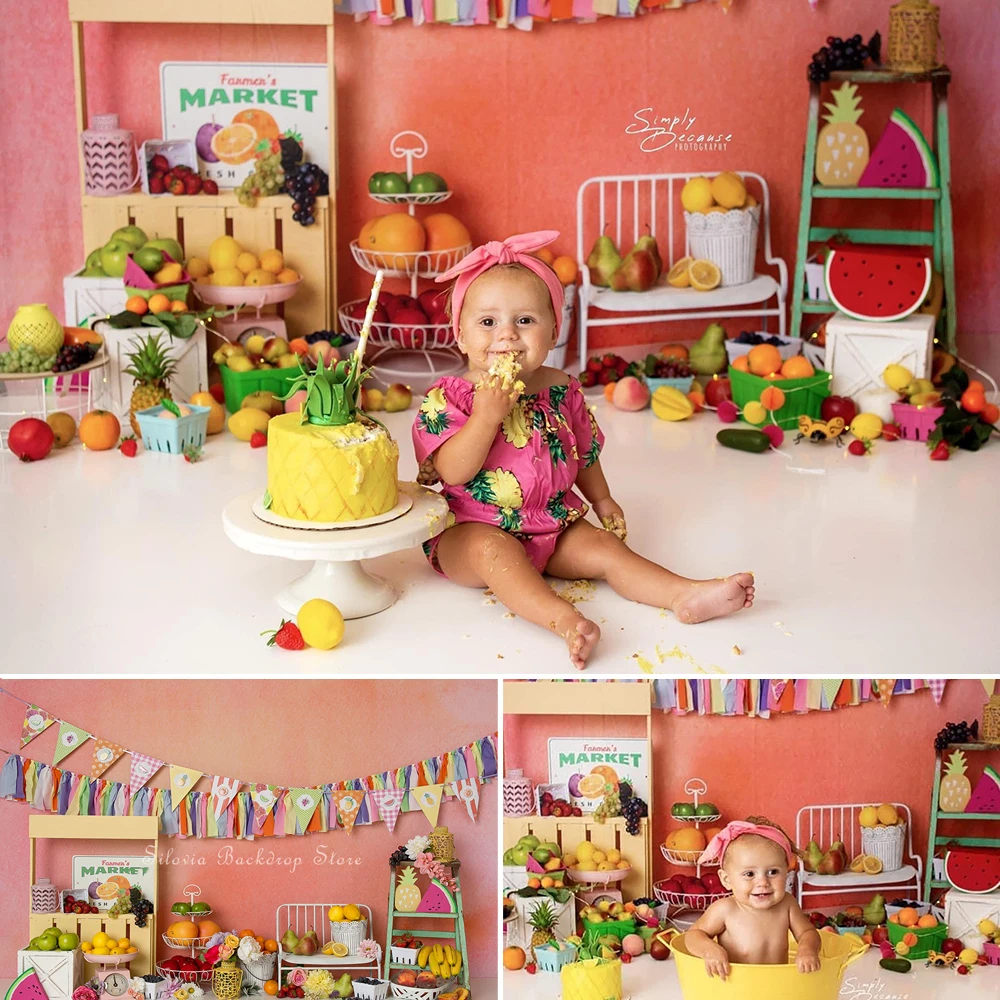 Floral Fruit Market Photography Backdrops Kids Portrait Photo Studio Props Newborn Birthday Cake Smash Decoration Background