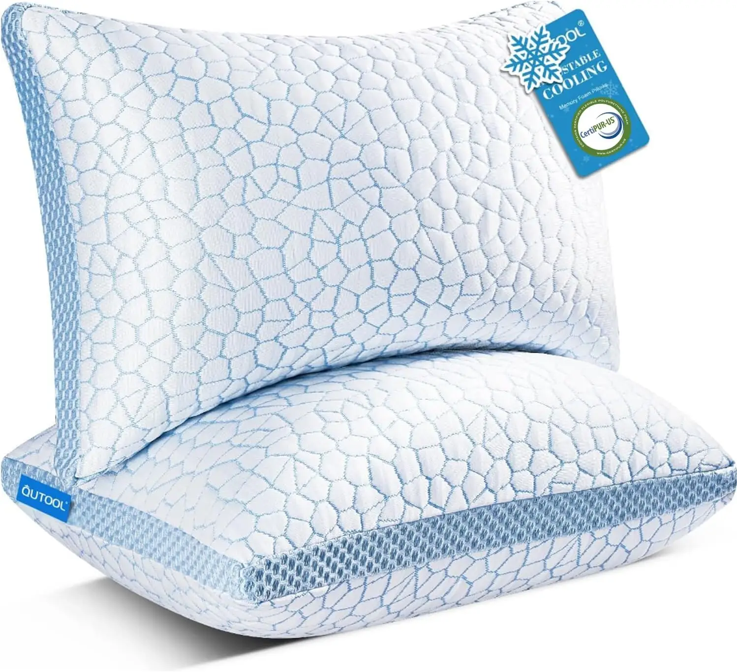 

Queen Size Cooling Pillows Set of 2, Shredded Memory Foam Adjustable for Hot Sleepers, Side Back Stomach Support