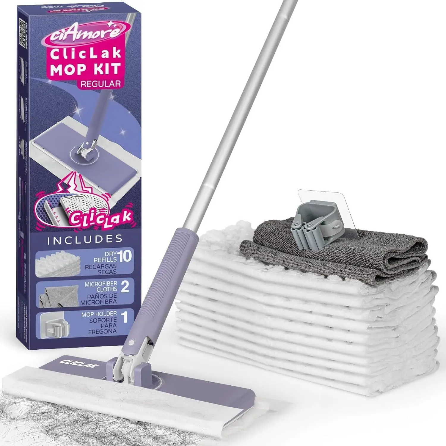 

Disposable Sweeper Dust Mop, No-Touch Attach & Remove Cloth Instantly, Compatible with Pads, Clamp Clip Mop for Kitchen Ho