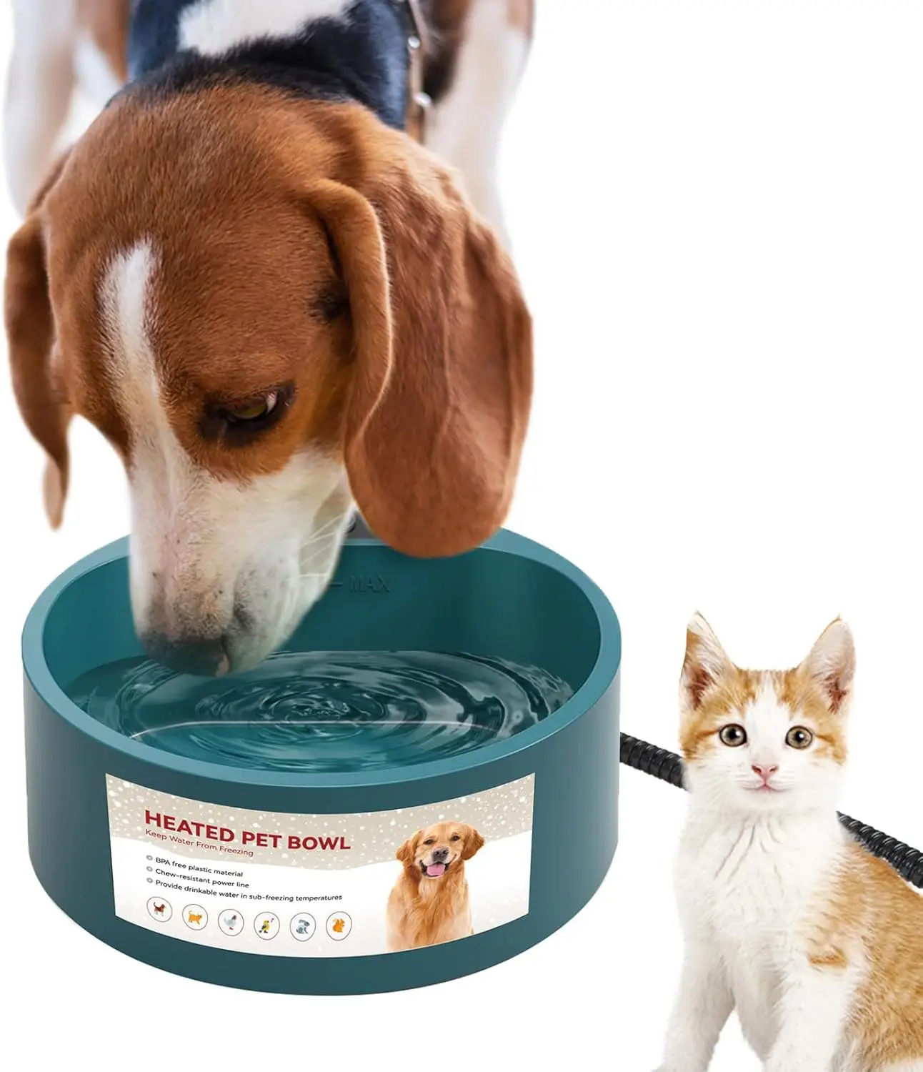

Heated Water Bowl for Cats & Dogs, 2.2L Winter Pet Drinker for Chickens, Rabbits, Birds