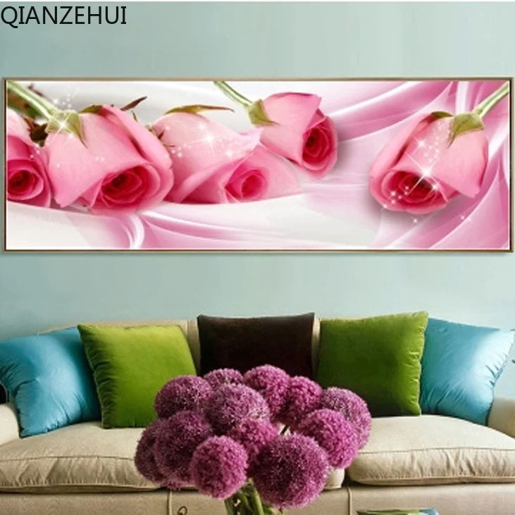 

DIY 5D full Diamond Embroidery,Round Diamond Pink Rose Horizontal Living room decoration rhinestone beads Diamond painting