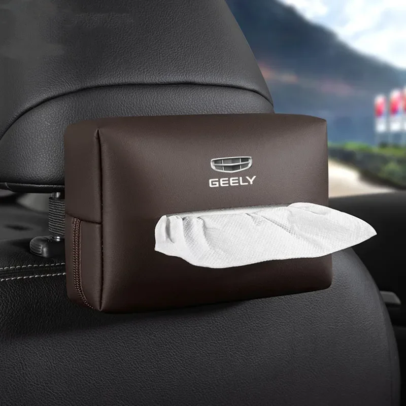 Car Tissue Box Holder Backseat Tissue Case with Fix Strap For Geely Monjaro Tugella Coolray Atlas Atlas Pro Azkarra Preface