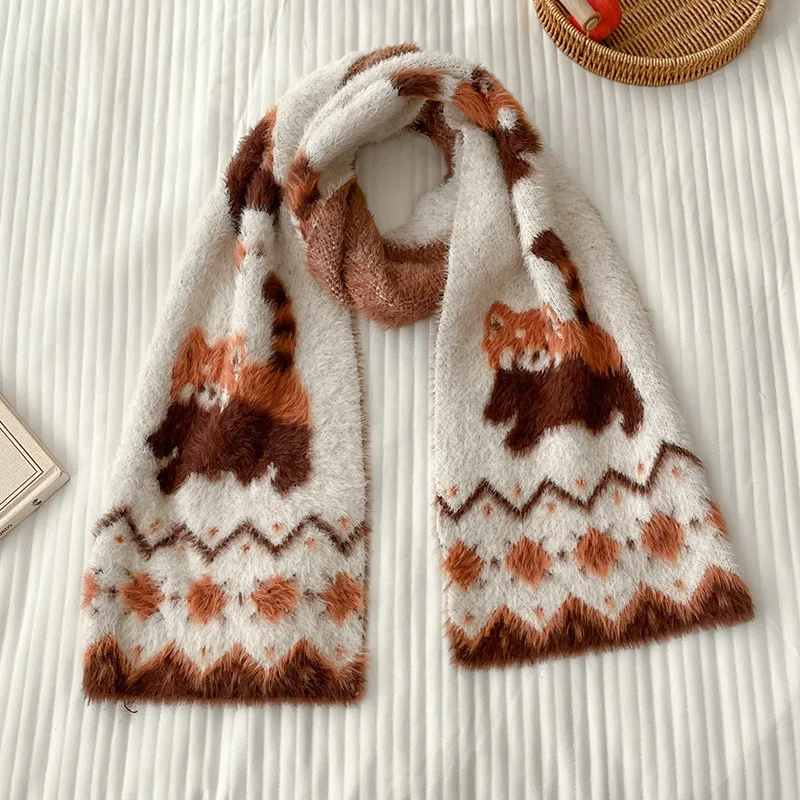 ﻿ لطيف لوليتا الكرتون الدب الصغير أفخم وشاح الخريف الشتاء سميكة الدافئة تنوعا وشاح للرقبة Y2k الفتيات الملحقات الدافئة ﻿