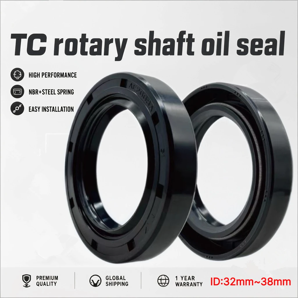 TC Rotary Shaft Oil Seal ID:32mm~38mm NBR+metal Frame+spring Clamp Rotating Skeleton Seal for Motors, Reducers, Gearboxes, Etc