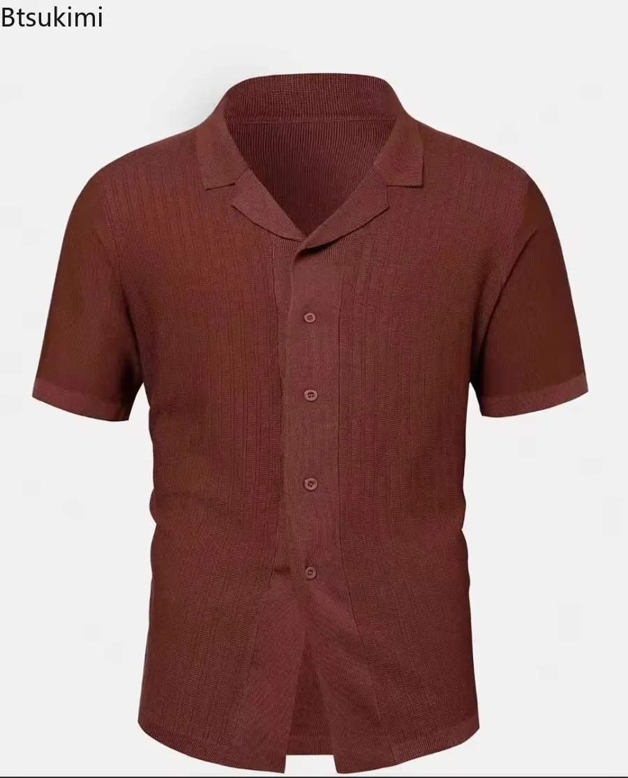 

Spring Summer New Men's Casual Knitwear Cardigans Solid Color Lapel Short-sleeved Loose Tops Male Streetwear Knitted Polo Shirts