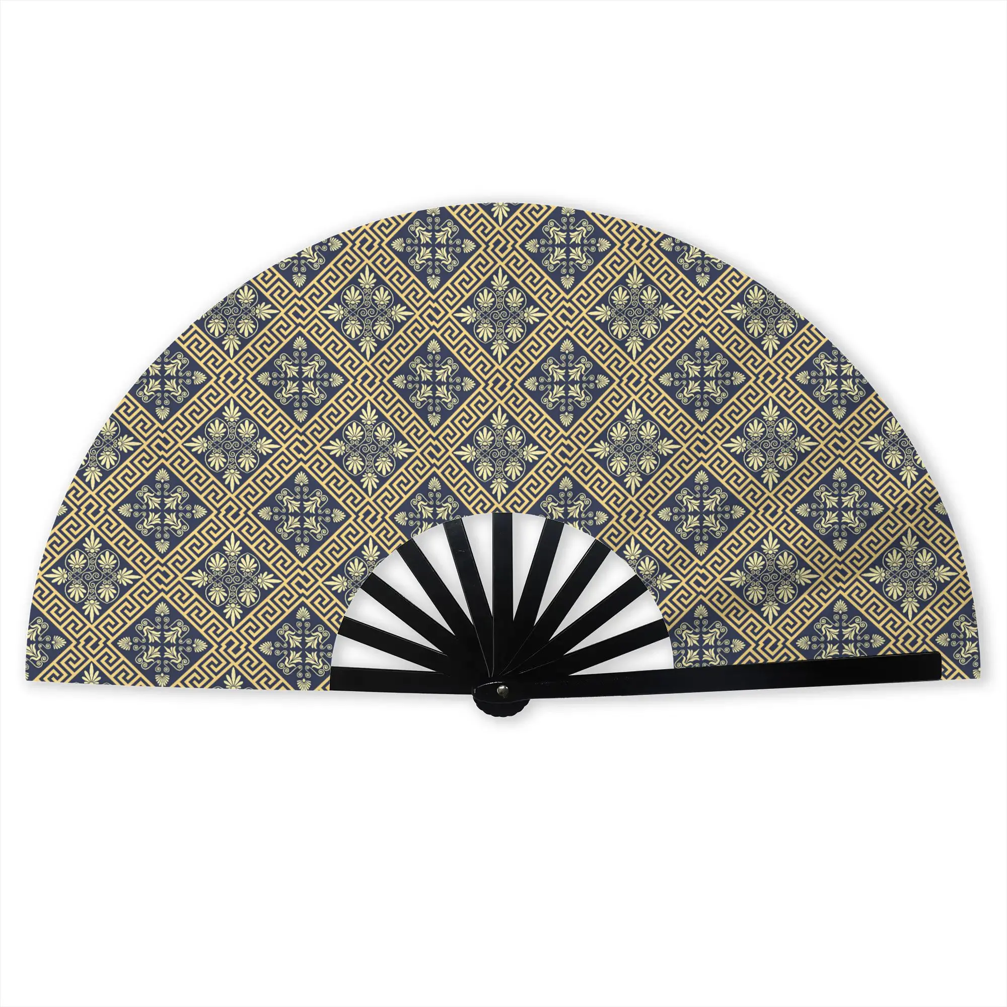 Greek key Meander Baroque Floral Folding Hand Fan Palmette Anthemion Polyester Fabric Fan Funny Summer Accessory Decorative Fans